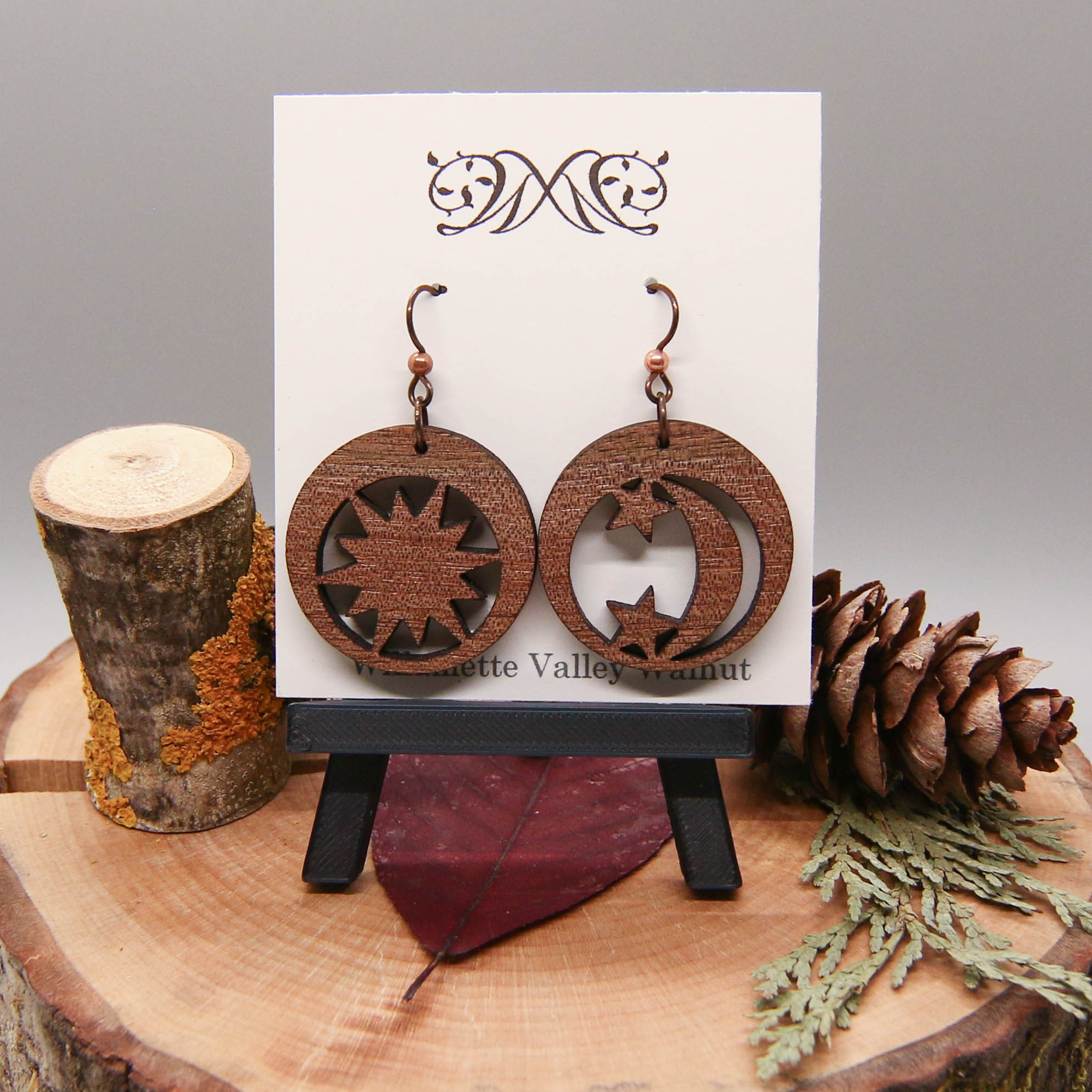 Sun & Moon Earrings - Pacific Walnut