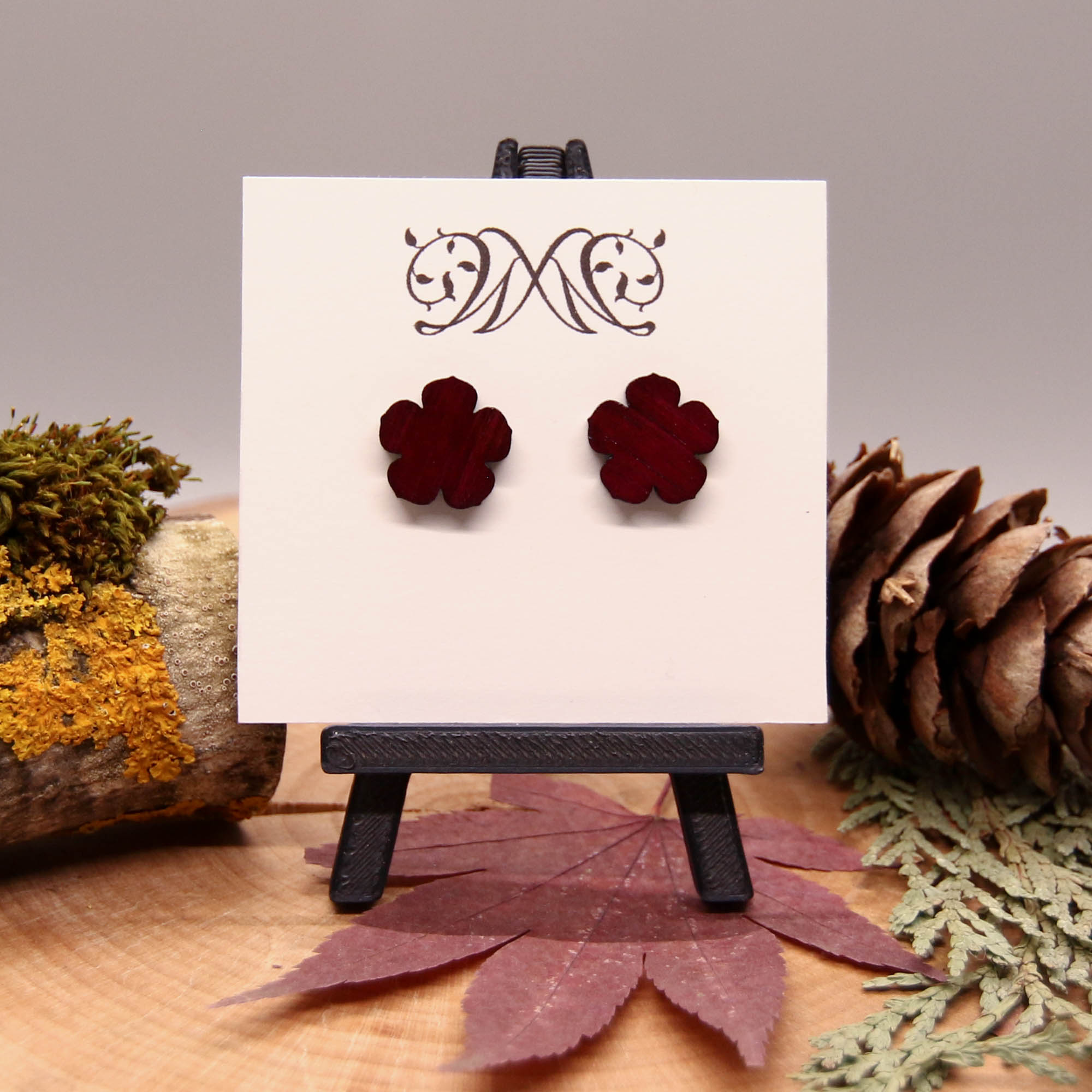 Flower Stud Earrings - Exotic Purple Heart