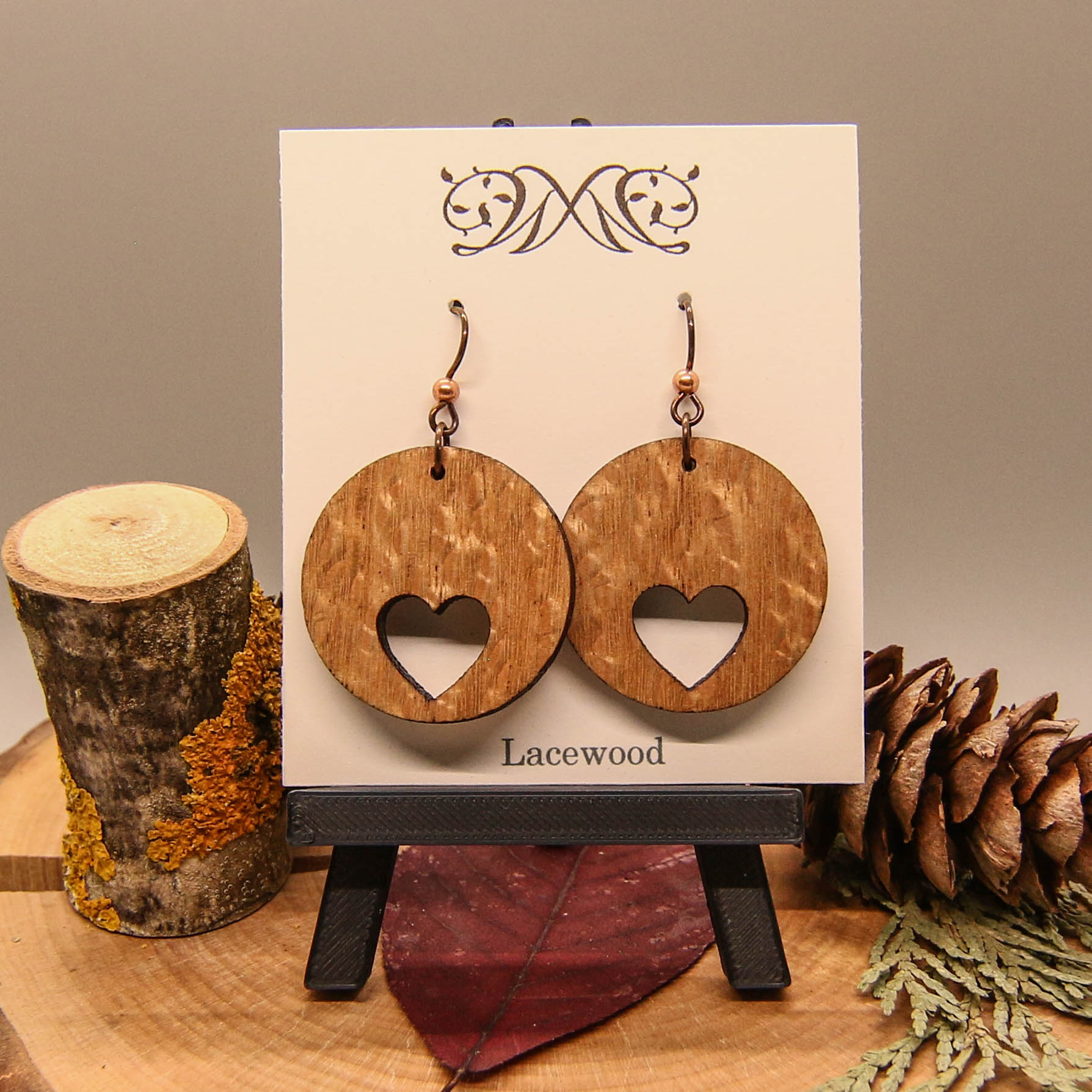 Encircled Heart Earrings - Exotic Lacewood