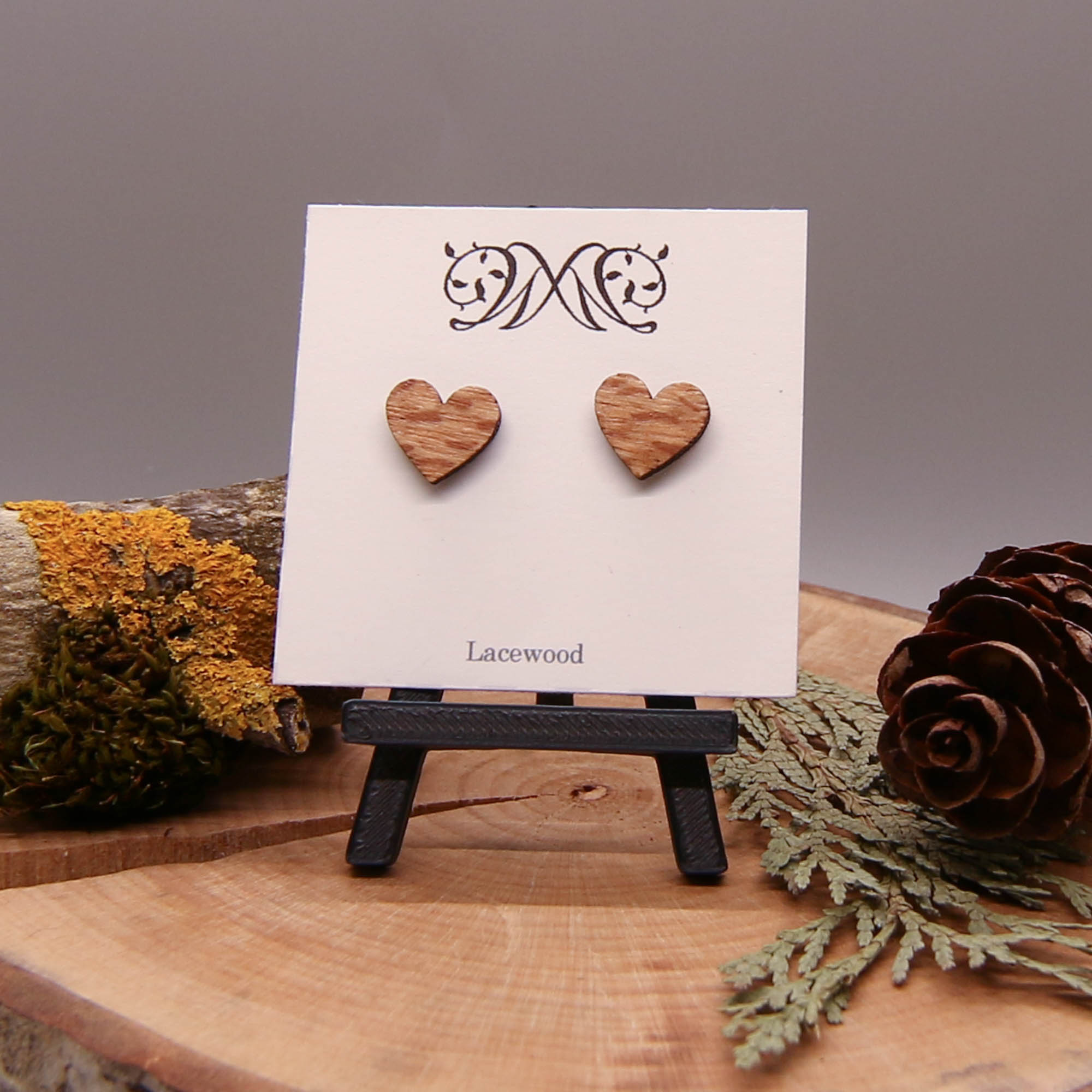 Heart Stud Earrings - Exotic Lacewood