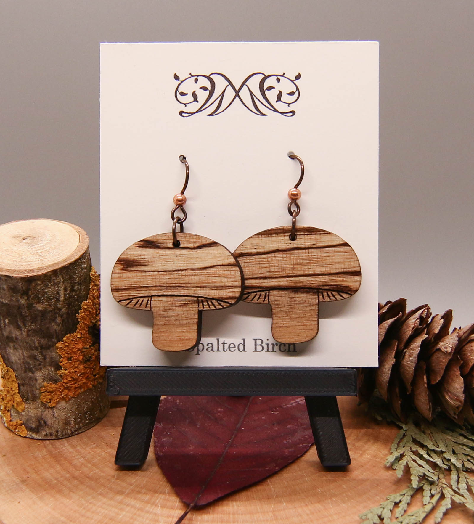 Mushroom Earrings - Spalted Birch