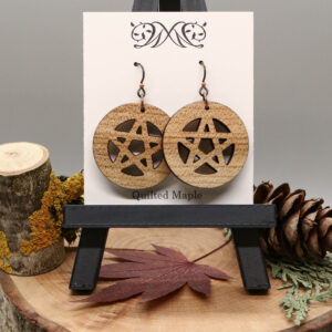 Pentacle Dangle Earrings - Quilted Maple