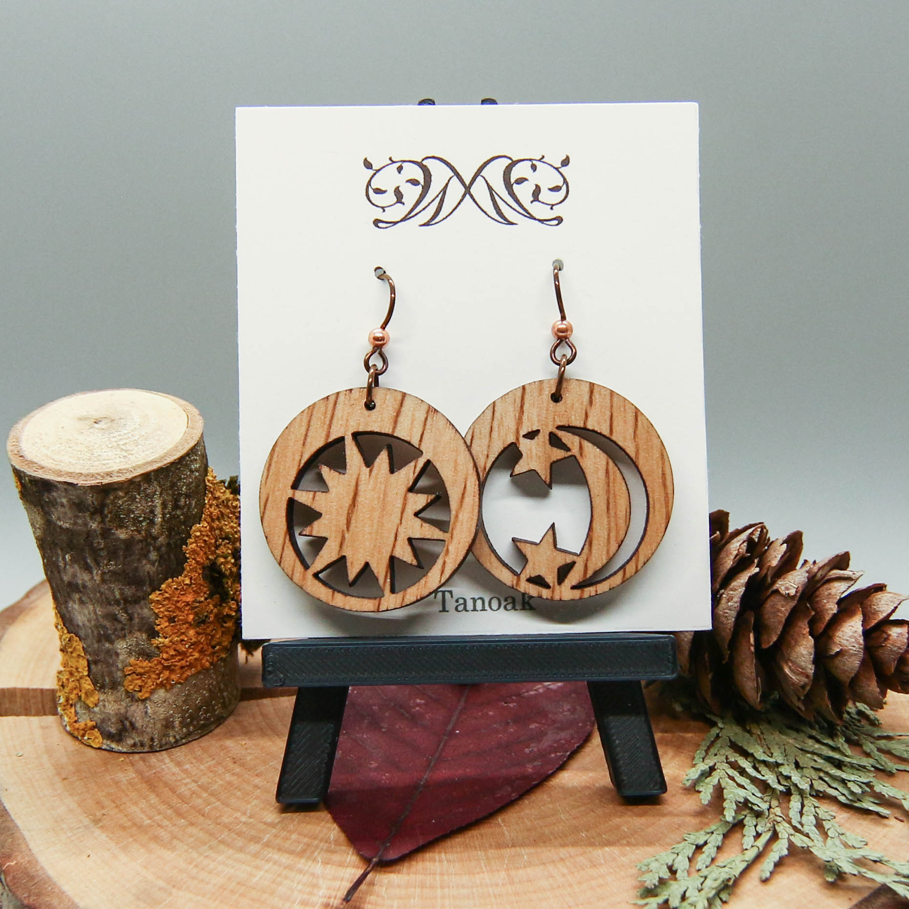 Sun & Moon Earrings - Solid Wood - Image 3