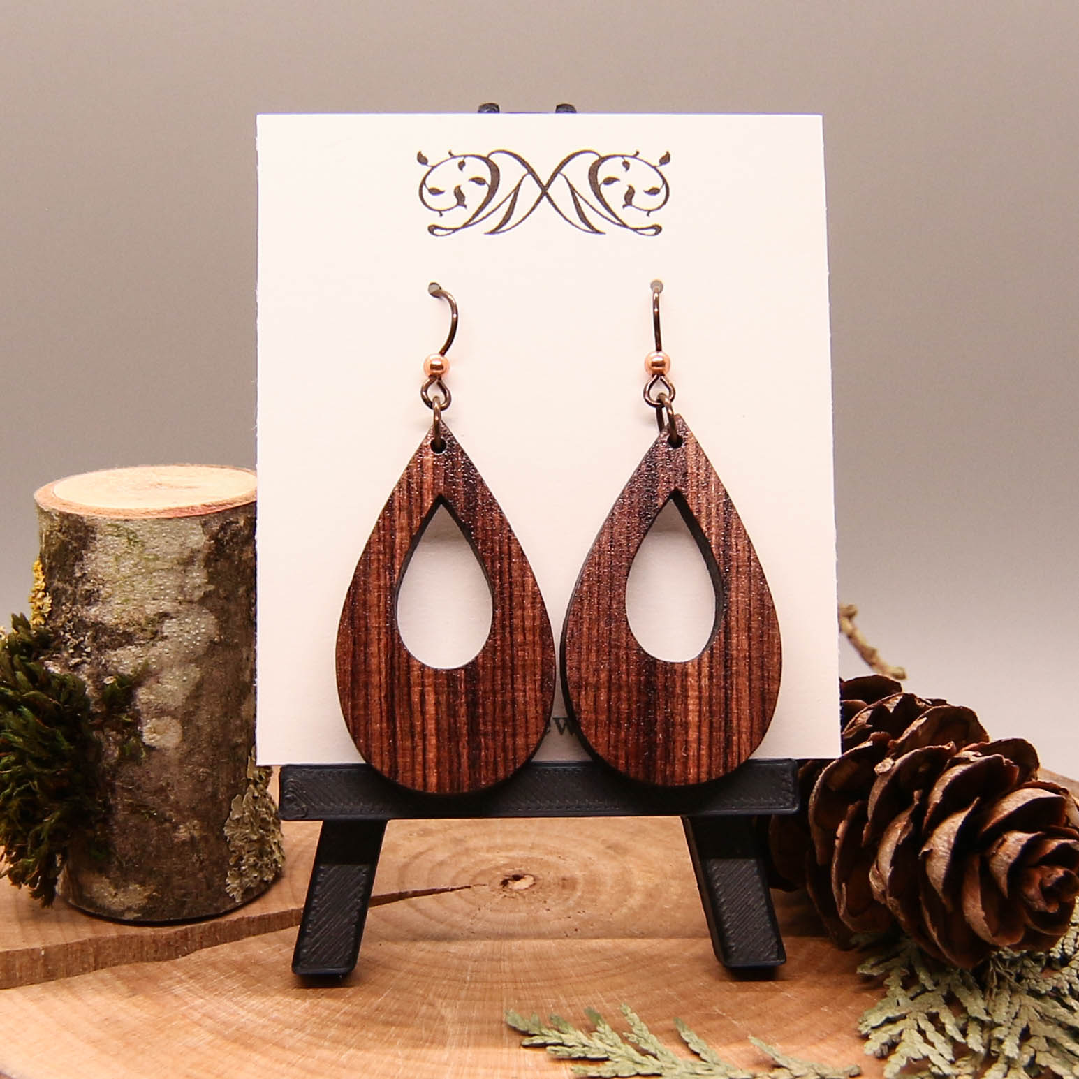 Hollow Teardrop Earrings - Rosewood