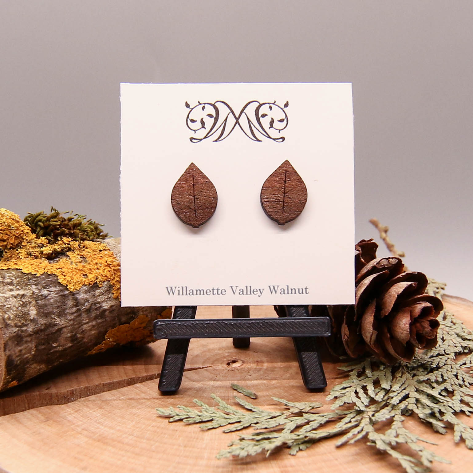Leaf Stud Earrings - Walnut