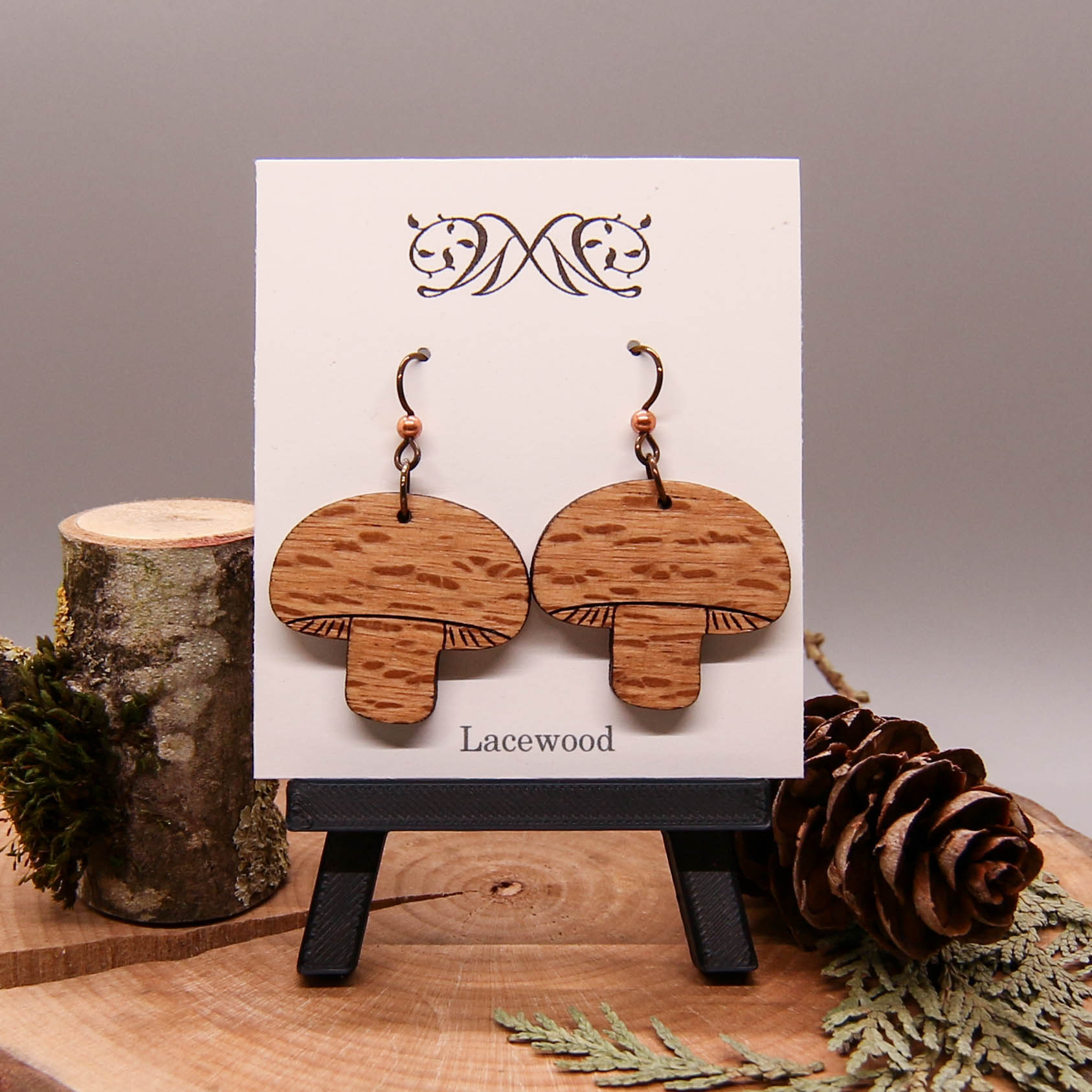 Mushroom Earrings - Lacewood
